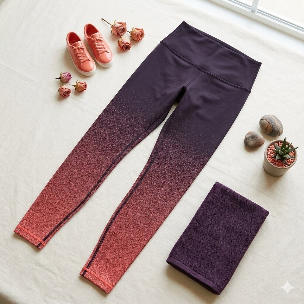 Lululemon Wunder Under High Rise Ombre Speckle Leggings Black Red Size 4